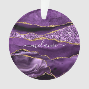 Agate Paarse Violet Gold Glitter Geode Jouw naam Ornament