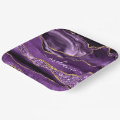 Agate Paarse Violet Gold Glitter Geode Jouw naam Papieren Bordje (Gebogen)
