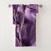 Agate Paarse Violet Gold Glitter Geode Name Bad Handdoek (Insitu)