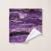 Agate Paarse Violet Gold Glitter Geode Name Bad Handdoek (Wasdoekje)