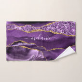 Agate Paarse Violet Gold Glitter Geode Name Bad Handdoek (Handdoek)