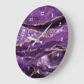 Agate Paarse Violet Gold Glitter Geode Name Clock Grote Klok (Hoek)
