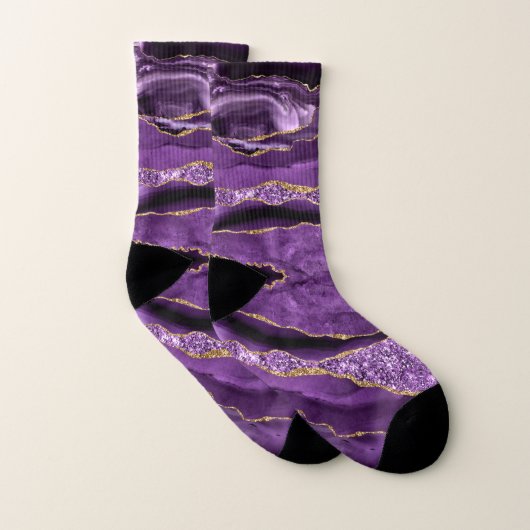 Agate Paarse Violet Gold Glitter Geode Socks Sokken (Paar)