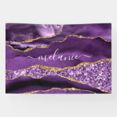 Agate Paarse Violet Gold Glitter Jouw naam Banner (Horizontaal)