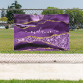 Agate Paarse Violet Gold Glitter Jouw naam Banner (Insitu)