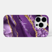 Agate Paarse Violet Gold Glitter Jouw naam iPhone Hoesje (Achterkant horizontaal)