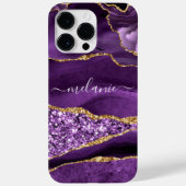 Agate Paarse Violet Gold Glitter Marble Jouw naam Case-Mate iPhone Case (Achterkant)