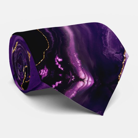 Agate Paarse Violet Gold Glitter Merble Stropdas (Opgerold)