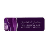 Agate Paarse Zilveren Plum Wedding Retouradres Etiket (Voorkant)