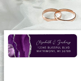 Agate Paarse Zilveren Plum Wedding Retouradres Etiket