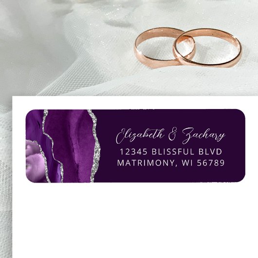 Agate Paarse Zilveren Plum Wedding Retouradres Etiket