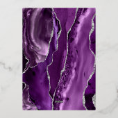 Agate Paarse zilveren script bruiloft Folie Uitnodiging (Achterkant)