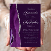 Agate Paarse Zilveren Script Plum Wedding Folie Uitnodiging