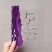 Agate Paarse Zilveren Script Trouw Save the Date Acryl Uitnodigingen (Insitu (Draagbaar))