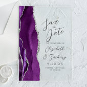 Agate Paarse Zilveren Script Wedding Save the Date Acryl Uitnodigingen