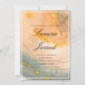 Agate Peach Hand Waterverf en Faux Gold Wedding Kaart (Voorkant)