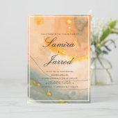 Agate Peach Hand Waterverf en Faux Gold Wedding Kaart (Staand voorkant)