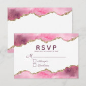 Agate Pink Burgundy Gold Glitter Geode Wedding RSVP Kaartje (Voorkant / Achterkant)