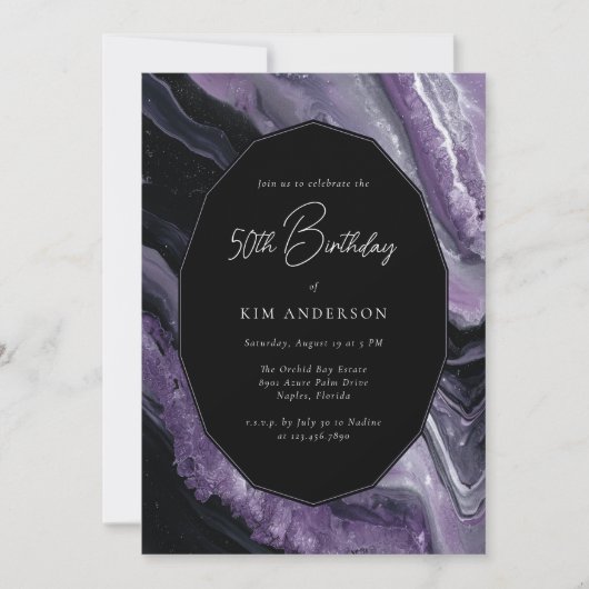 Agate Purple Black Modern Stylish 50th Birthday Kaart (Voorkant)