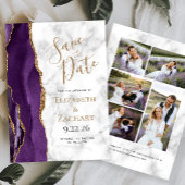 Agate Purple Gold Marble 5-Photo Save the Date Kaart