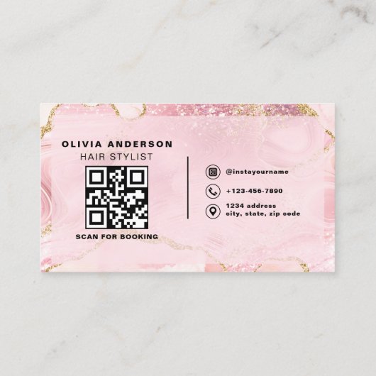 Agate QR Code Hair Stylist Moderne Typografie Visitekaartje (Achterkant)