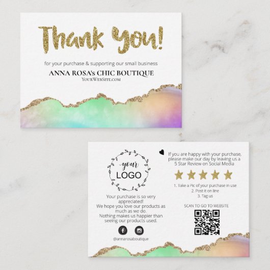 *~* AGATE QR Logo DANK U Review AP8 Branding Informatiekaartje (Voorkant / Achterkant)