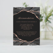 Agate Roos Gold Foil Black Wedding Accommodations Informatiekaartje (Staand voorkant)