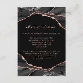 Agate Roos Gold Foil Black Wedding Accommodations Informatiekaartje