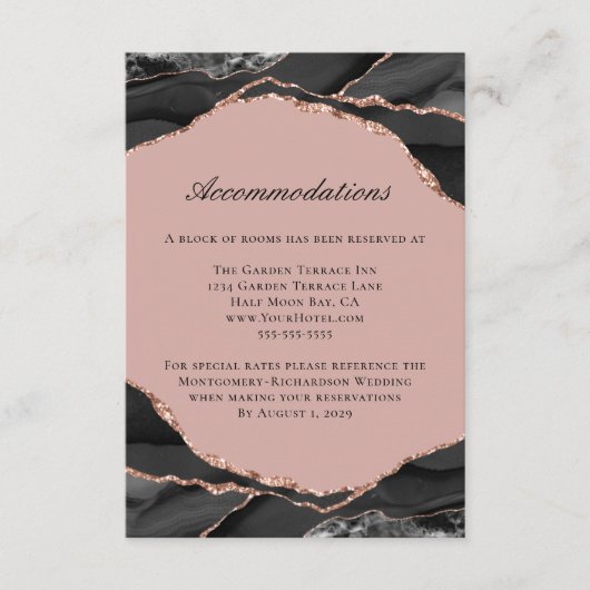 Agate Roos Gold Foil Wedding Accommodations Informatiekaartje (Voorkant)