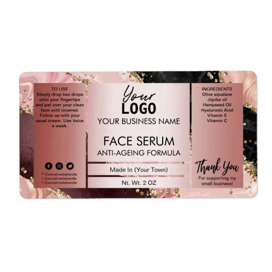 Agate Roos Gold met glitter-face-hakselserum Etiket (Voorkant)