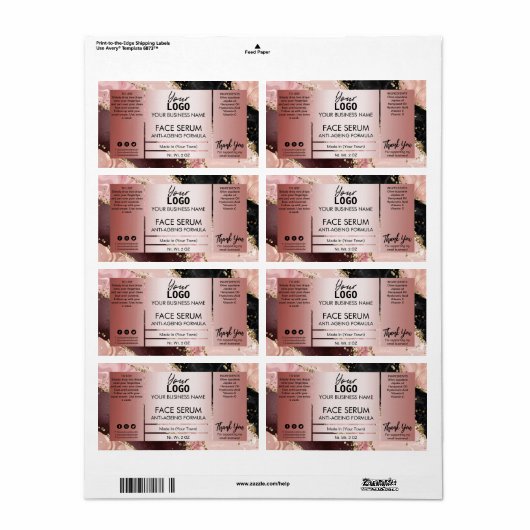 Agate Roos Gold met glitter-face-hakselserum Etiket (Full Sheet)