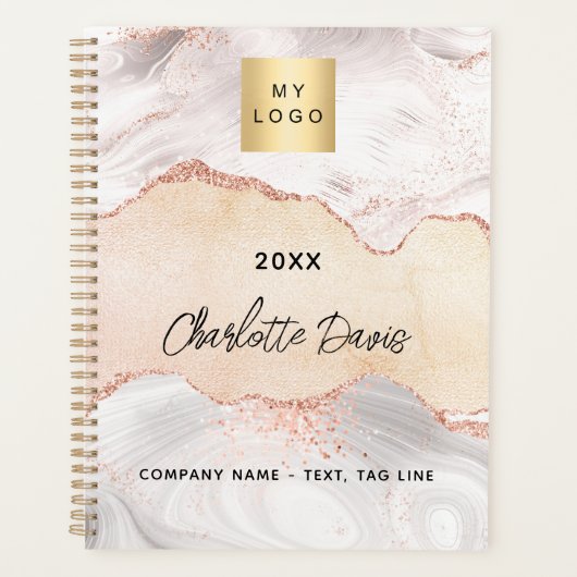 Agate roos gouden business logo elegant 2026 planner (Voorkant)