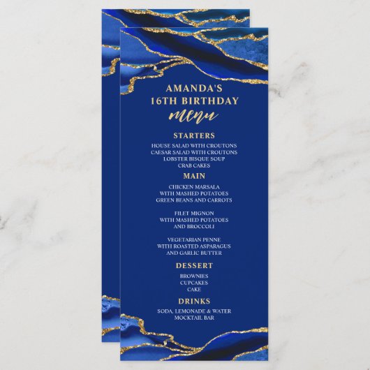 Agate Royal Blue en Gold Menu (Voorkant / Achterkant)