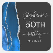 Agate Royal Blue Silver Dark 50e verjaardag Vierkante Sticker (Voorkant)