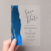 Agate Royal Blue Silver Wedding Bewaar de datum Acryl Uitnodigingen (Insitu (Draagbaar))