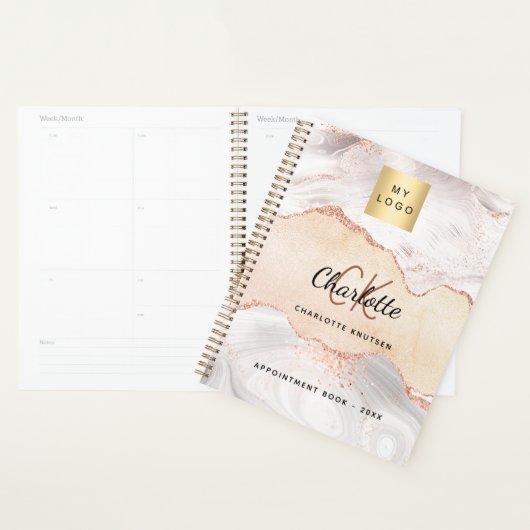 Agate roze goud monogram logo zakelijk 2027 planner (Display)