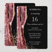 Agate Roze Zwart Roos Gouden Glitter 16e Verjaarda Kaart (Voorkant / Achterkant)