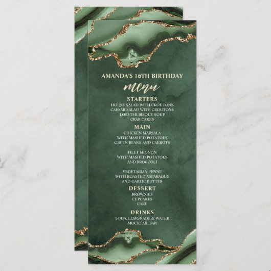 Agate Sage Green en Gold Menu (Voorkant / Achterkant)
