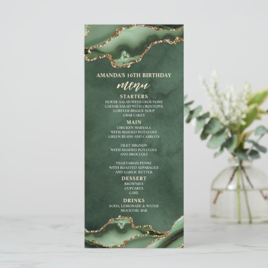 Agate Sage Green en Gold Menu (Staand voorkant)