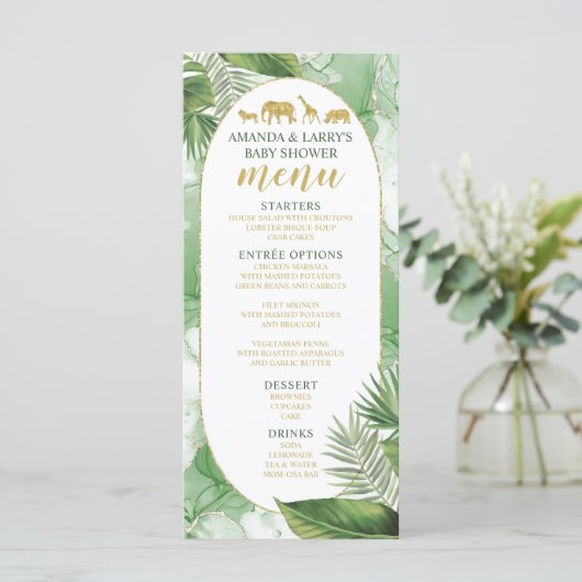 Agate Sage Green en Gold Menu (Staand voorkant)