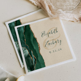 Agate Schrift Emerald Groen Goud Champagne Bruilof Servet