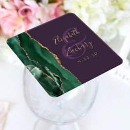 Agate Schrift Emerald Groen Goud Paars Trouwen Kartonnen Onderzetters