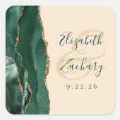 Agate Script Emerald Green Gold Champagne Wedding Vierkante Sticker (Voorkant)