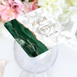 Agate Script Emerald Green Gold Marble Wedding Kartonnen Onderzetters<br><div class="desc">This elegant modern wedding coaster features an emerald green watercolor agate geode design trimmed with faux gold glitter on a background of white and gray marble. Easily customize the names of the bride and groom in gold-colored handwriting calligraphy over a large,  light gray ampersand.</div>