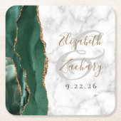 Agate Script Emerald Green Gold Marble Wedding Kartonnen Onderzetters (Voorkant)