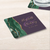 Agate Script Emerald Green Gold Paarse bruiloft Kartonnen Onderzetters (Schuin)