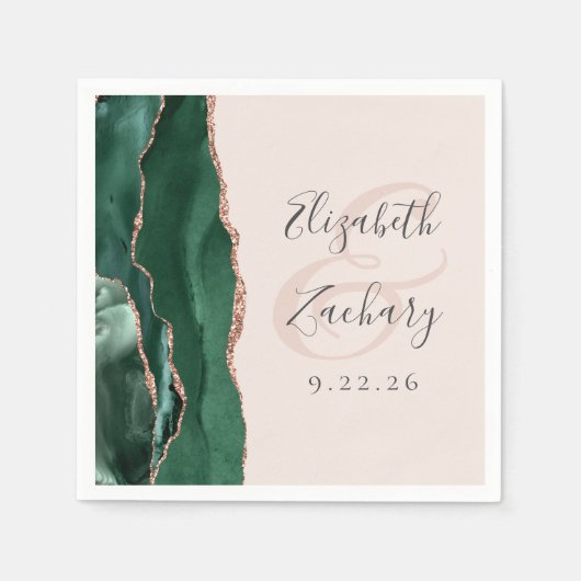 Agate Script Emerald Green Roos Gold Blush Wedding Servet (Voorkant)