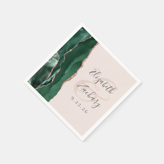 Agate Script Emerald Green Roos Gold Blush Wedding Servet (Hoek)