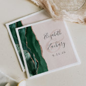 Agate Script Emerald Green Roos Gold Blush Wedding Servet