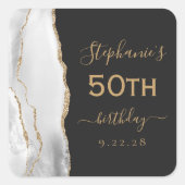 Agate Script Grijs Wit Goud Donker 50ste Verjaarda Vierkante Sticker (Voorkant)
